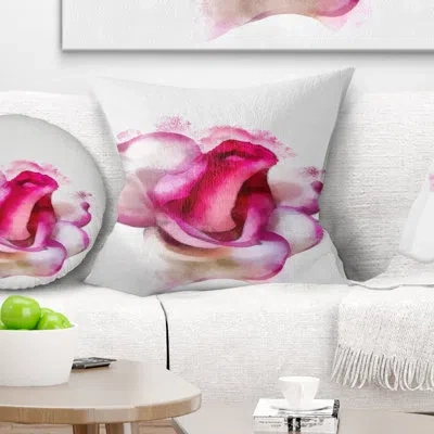 Design Art Red Rose With White Watercolor - Floral Printed Pillow In White;red