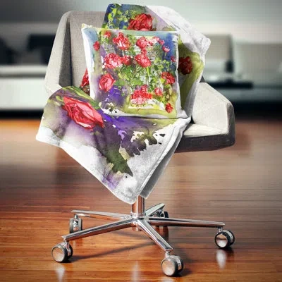Design Art Red Roses Bunch Watercolor - Floral Printed Pillow
