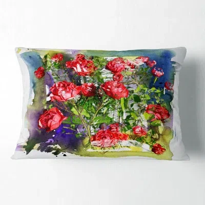 Design Art Red Roses Bunch Watercolor - Floral Printed Throw Pillow