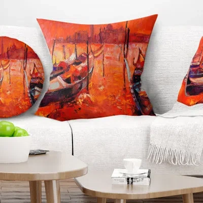 Design Art Red Sunset Over Venice - Landscape Printed Pillow