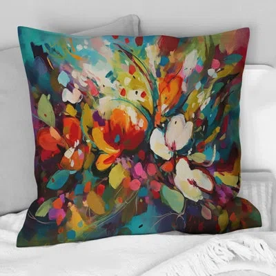 Design Art Red Vibrant Garden Symphony Iii - Floral Printed Throw Pillow In Green;red