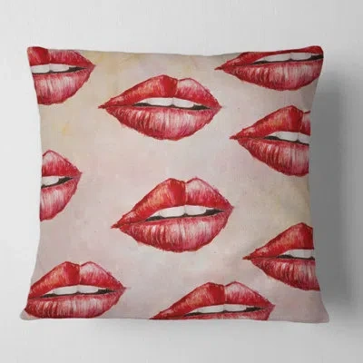 Design Art Red Woman Lips Pattern - Modern Printed Pillow