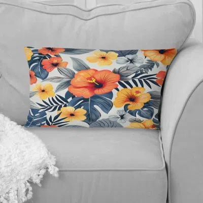 Design Art Red Yellow Midcentury Flower Gardens - Midcentury Flowers Lumbar Pillow In Red;yellow