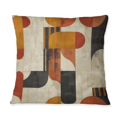 Design Art Red Yellow Midcentury Geometric Shapes Iii - Midcentury Colors Soft Line Throw Pillow In Red;yellow