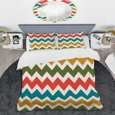 Design Art Red/blue/green Microfiber 3 Piece Duvet Cover Set