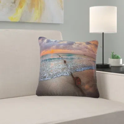 Design Art Reddish Sunset Over Clear Beach - Sea & Shore Printed Pillow