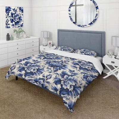 Design Art Regal Cobalt Blue Damask Ii Victorian Pattern Ii Duvet Cover Set