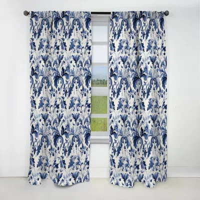 Design Art Regal Cobalt Blue Damask Victorian Pattern - Damask Curtain - Blackout Curtain - 1 Panels
