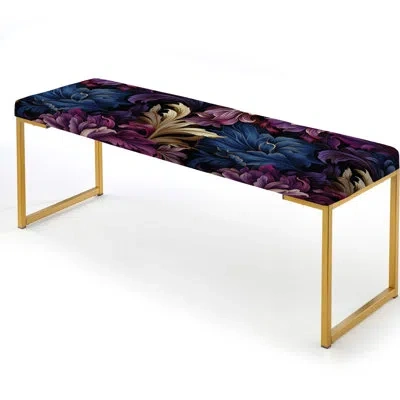 Design Art Regal Purple And Blue Luxe Opulence - Paisley Upholstered Gold Bench