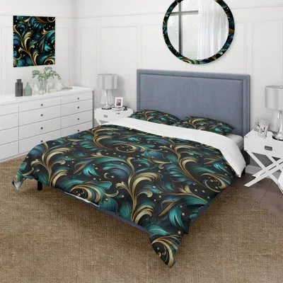 Design Art Regla Duvet Cover Set In Blue;gold