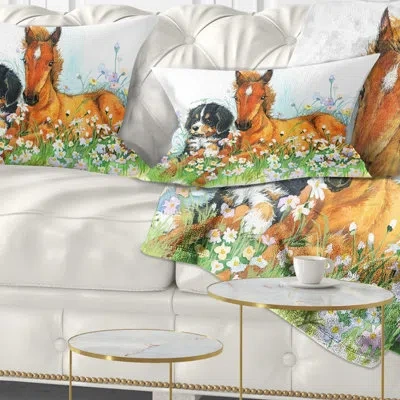Design Art Relaxing Brown Cute Horse - Animal Printed Throw Pillow