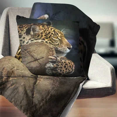 Design Art Relaxing Jaguar - Animal Printed Throw Pillow In Black;orange