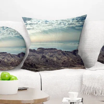 Design Art Remote Mountains In Morning - Landscape Printed Pillow In Blue;black