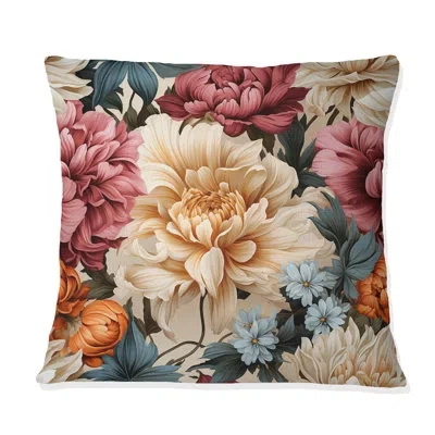 Design Art Renaissance Garden Botanical Pattern Ii - Botanical Printed Throw Pillow In Blue;beige;pink