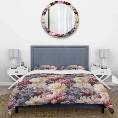 Design Art Renaissance Opulence Magnolias Floral Pattern I Duvet Cover Set In White;purple;lavender