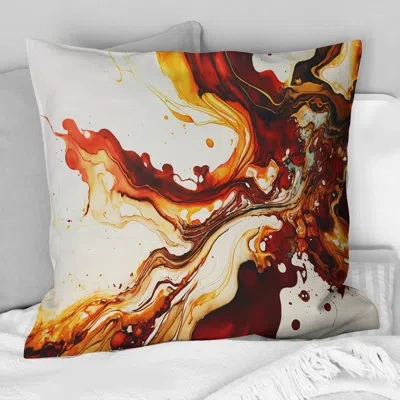 Design Art Rend End Point Dreams Iv - Abstract Liquid Ink Printed Throw Pillow In White;red