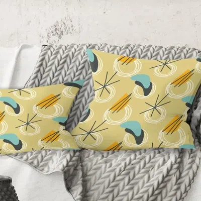 Design Art Retro Abstract Design Ii - Mid-century Modernprinted Throw Pillow In Blue;yellow