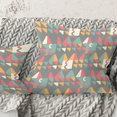 Design Art Retro Abstract Design V - Mid-century Modernprinted Throw Pillow In Gray