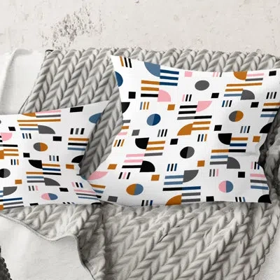 Design Art Retro Abstract Design Xi - Mid-century Modernprinted Throw Pillow In Blue;white;green;red;yellow;pink