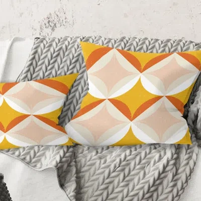 Design Art Retro Abstract Design Xii - Mid-century Modernprinted Throw Pillow In Yellow