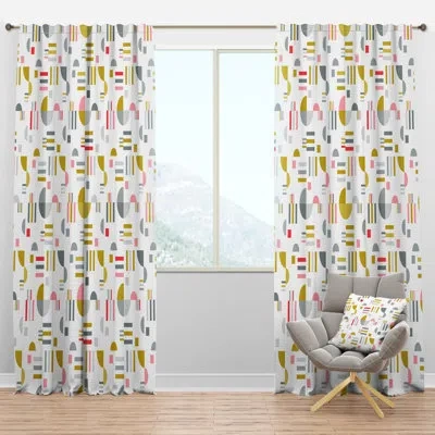 Design Art Retro Abstract Design Xvi - Mid-century Velvet Curtain - Room Darkening - 1 Panel