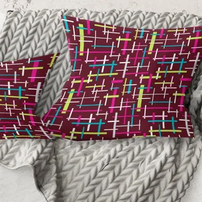 Design Art Retro Abstract Design Xvii - Mid-century Modernprinted Throw Pillow In Blue;white;green;red;yellow;pink