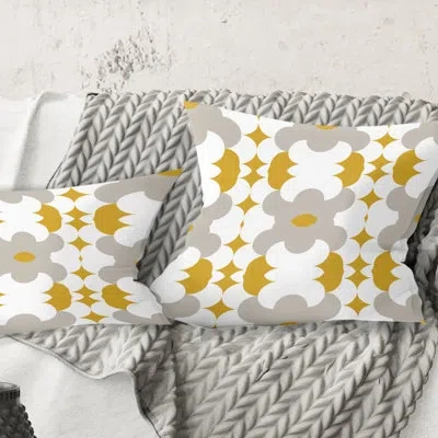 Design Art Retro Abstract Design Xviii - Mid-century Modernprinted Throw Pillow In Yellow