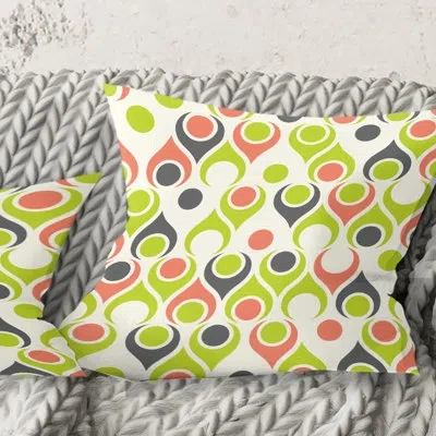 Design Art Retro Abstract Drops - Mid-century Modernprinted Throw Pillow In Green