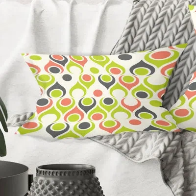 Design Art Retro Abstract Drops - Mid-century Modernprinted Throw Pillow In Green