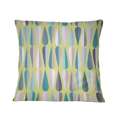 Design Art Retro Abstract Drops V - Mid-century Modernprinted Throw Pillow In Green