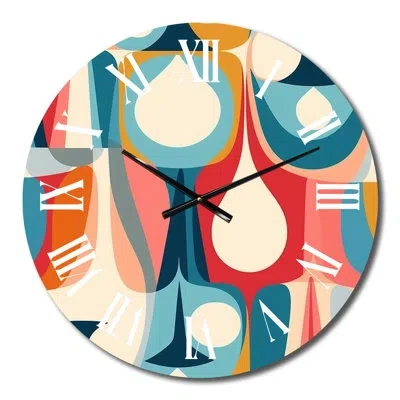 Design Art Retro Abstract Drops Xii Metal Wall Clock In Multi-color