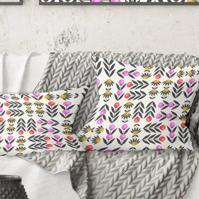 Design Art Retro Abstract Floral Design Xi - Mid-century Modernprinted Throw Pillow In Pink;pink