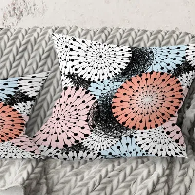 Design Art Retro Abstract Flower Design I - Mid-century Modern Printed Throw Pillow In Blue;white;green;red;yellow;pink