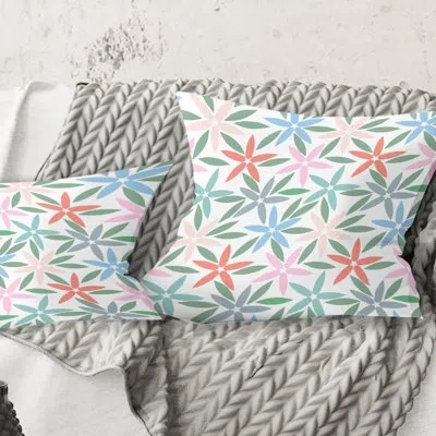 Design Art Retro Abstract Flower Design Iii - Mid-century Modernprinted Throw Pillow In Blue