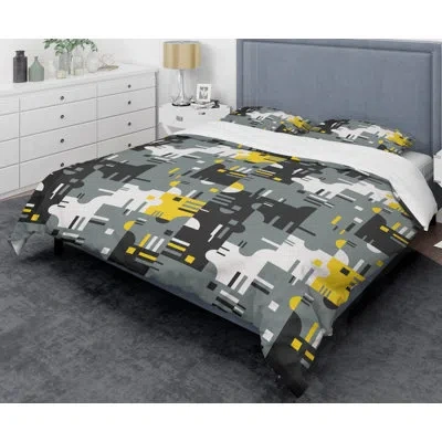 Design Art Retro Abstract I Mid-century Duvet Cover Set In Gray
