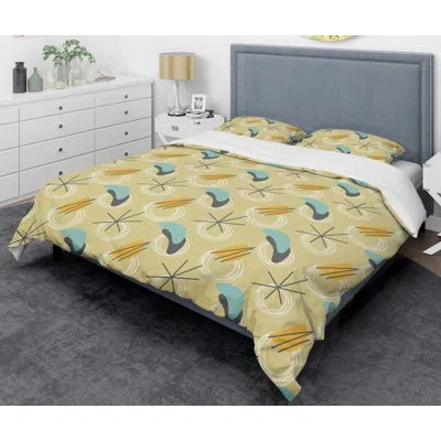 Design Art Retro Abstract Ii Mid-century Duvet Cover Set In Yellow
