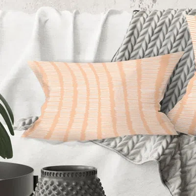 Design Art Retro Abstract Lines Pattern - Mid-century Modern Printed Throw Pillow In Orange