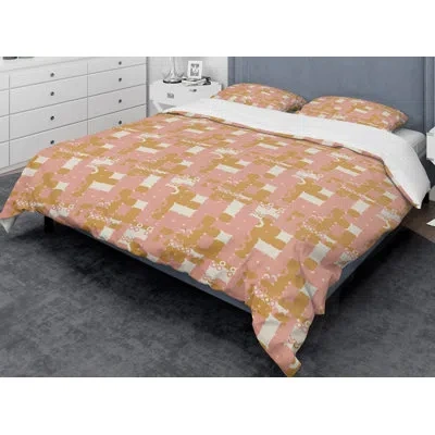 Design Art Retro Abstract Mid-century Duvet Cover Set In Pink