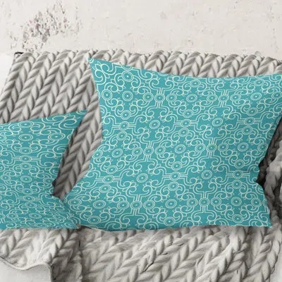 Design Art Retro Abstract Pattern Design Iii - Mid-century Modern Printed Throw Pillow In Blue
