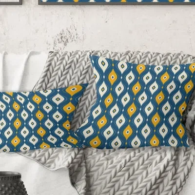 Design Art Retro Abstract Pattern Ii - Mid-century Modernprinted Throw Pillow In Blue;blue