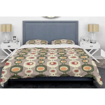 Design Art Retro Abstract X Mid-century Duvet Cover Set In Green