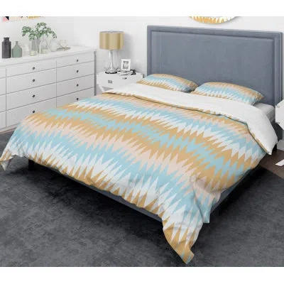Design Art Retro Abstract Xi Mid-century Duvet Cover Set In Blue,yellow