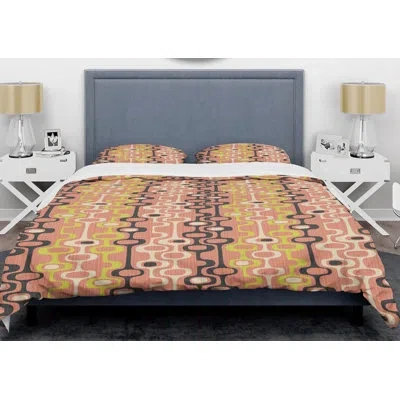 Design Art Retro Abstract Xiii Mid-century Duvet Cover Set In Orange