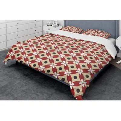 Design Art Retro Abstract Xiii Mid-century Duvet Cover Set In Red