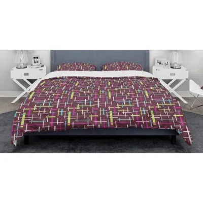 Design Art Retro Abstract Xiv Mid-century Duvet Cover Set In Pink,yellow,green