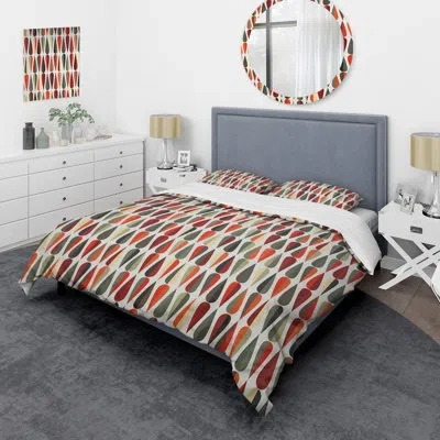 Design Art Retro Art Deco - Mid Century Bedding Set - Modern Mid-century Bed Cover Set In Brown,coral,gray Abstract 1