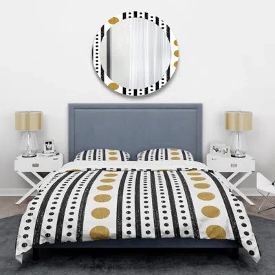 Design Art Retro Art Deco - Modern Mid-century 4 Pcs Comforter Set In White;mustard