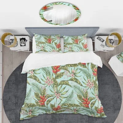 Design Art Retro Art Deco - Modern Mid-century Comforter Set Of 4 In Green;pink