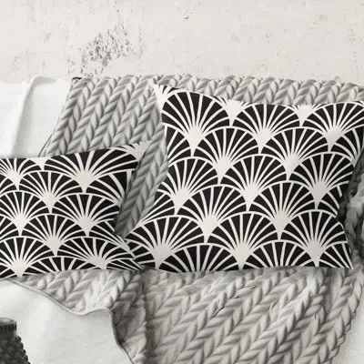 Design Art Retro Art Deco Waves I - Mid-century Modern Printed Throw Pillow In Black