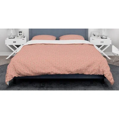 Design Art Retro Art Deco Waves Ii - Vintage Duvet Cover Set - Microfiber Polyester In Pink Abstract
